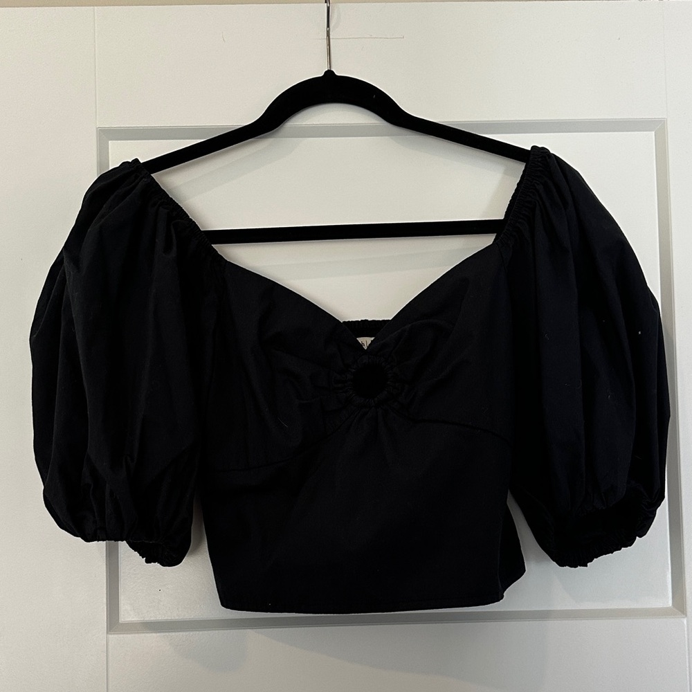 Abercrombie & Fitch Black Puff Sleeve Crop Top